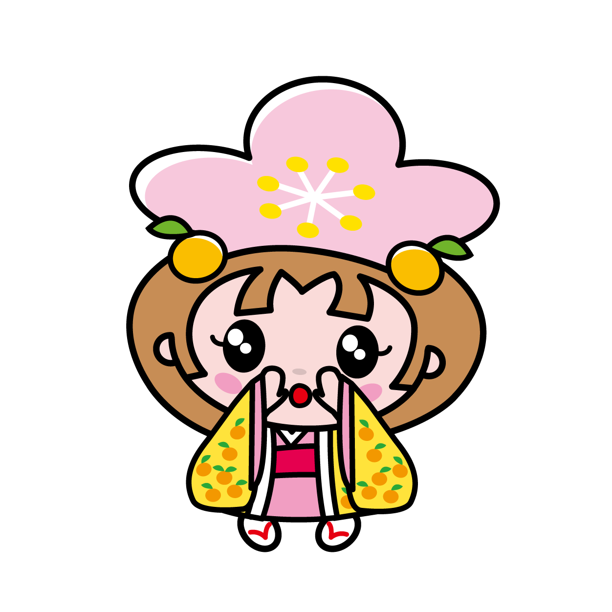 頭にお花の飾りをつけた、和服の女の子のイラスト