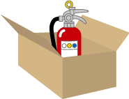 段ボール箱に入った消火器のイラスト