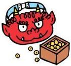 赤鬼と豆の入ったマスが並んでいるイラスト