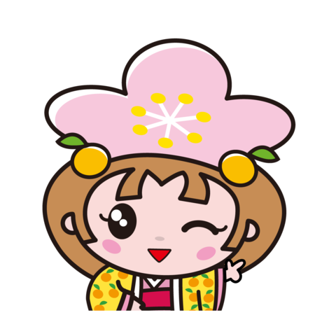 頭に大きな花をつけて、ウインクしている女の子のキャラクターのイラスト