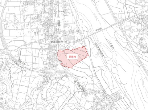 八幡東産業団地造成事業の開発地の位置を示した位置図