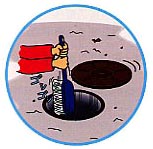 地面に空いた穴に、ブラシを差し込んで掃除しているイラスト