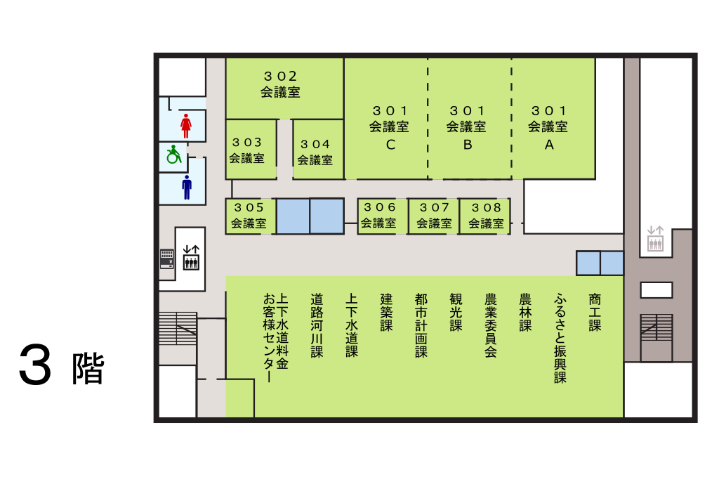 庁舎3階部分の間取り図