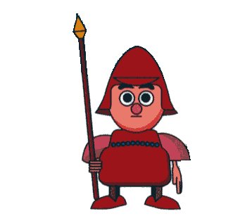 赤い甲冑を着て槍を構えるイメージキャラクターアラトくんのイラスト