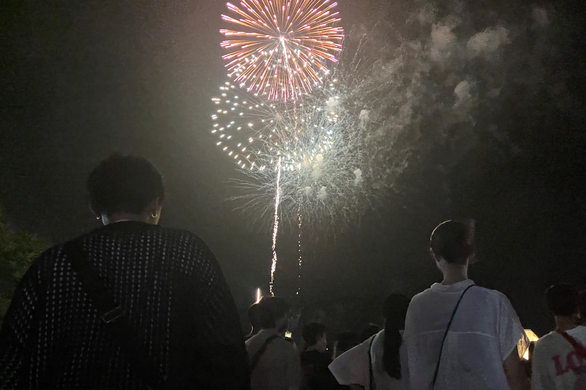 花火を眺めている人々の様子