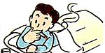 布団の中でタバコを吸う男性のイラスト