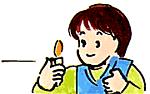 青いベストを着た子供がライターをいじっているイラスト