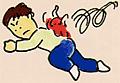 上着に火がついた男性が床をゴロゴロと転がって消火を試みているイラスト
