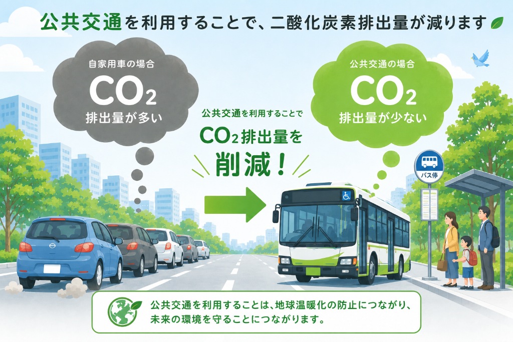 公共交通は二酸化炭素の排出を低減します