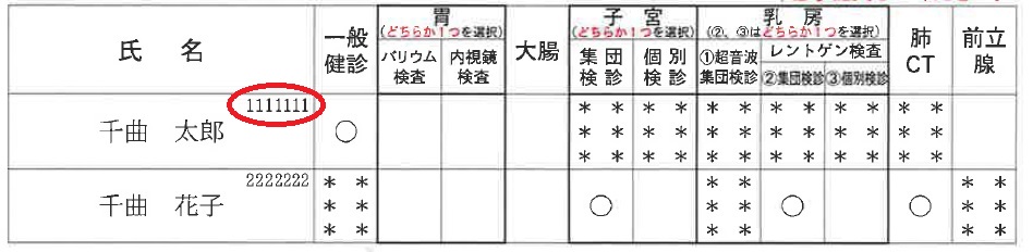 申し込みはがき氏名欄の見本