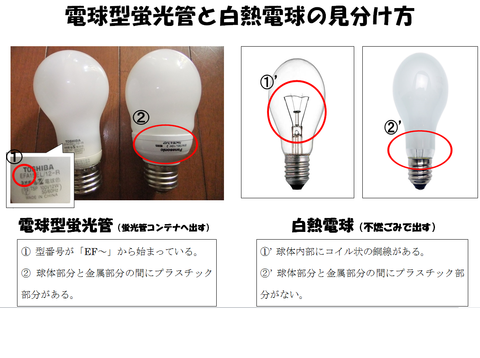 電球型蛍光管と白熱電球の見分け方