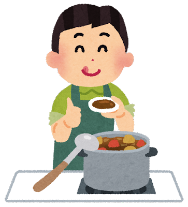 火をよく通して調理をする男性のイラストです