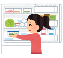冷蔵庫に材料を入れている人のイラスト
