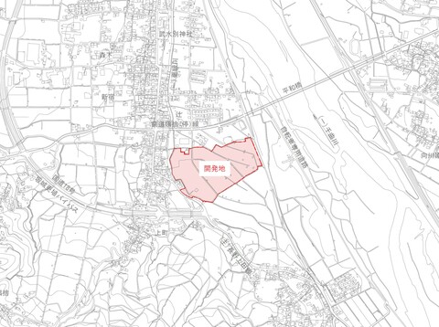 八幡東産業団地造成事業の開発地の位置を示した位置図 詳細は以下