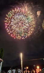 打ちあがった花火とそれを見上げる観客